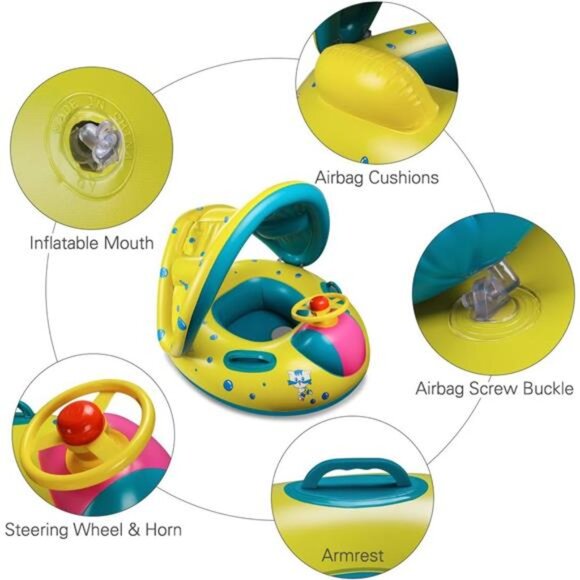 Baby Pool Float, Topist‎ Baby Inflatable Swimming Ring with Adjustable Sun Shade - Picture 4 of 6